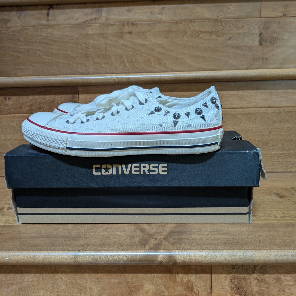 Converse White Sneakers with Red and Black Details